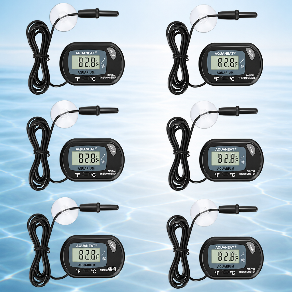 AQUANEAT Aquarium Thermometer, Fish Tank Thermometer, Digital Temperature Test, with Large LCD Display (6 Packs)