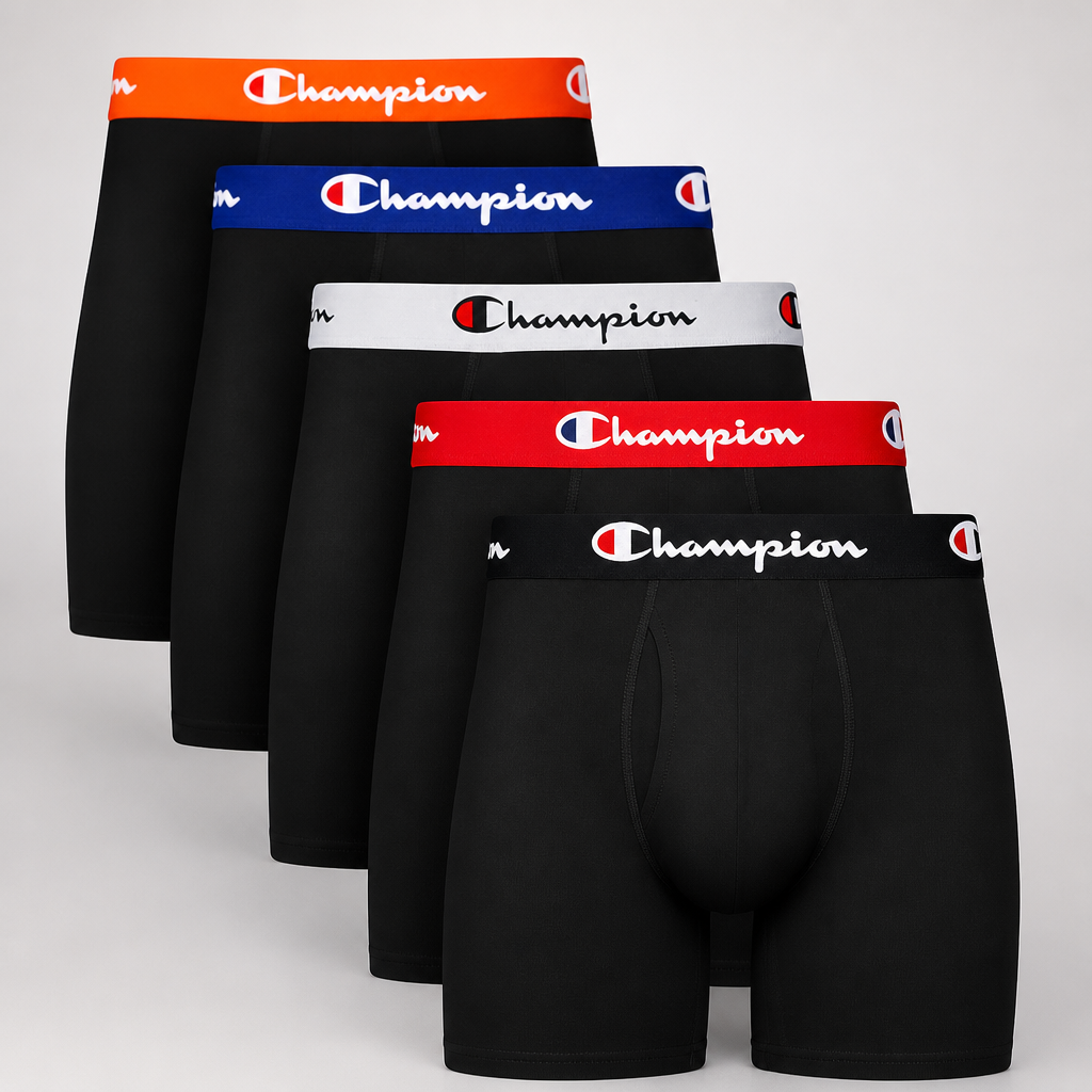 Champion Men's Everyday Cotton Stretch 5 Pack Boxer Briefs, Total Support Pouch, Moisture-Wicking, No Ride-up Fit