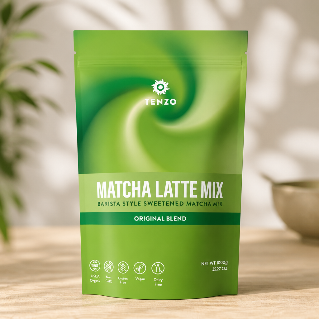 Tenzo Matcha Green Tea Powder, Organic Cafe Sweetened Matcha Latte Green Tea Powder, Ceremonial Barista Crafted Mix - Authentically Japanese - Matcha Latte Mix (35.27 Ounce)