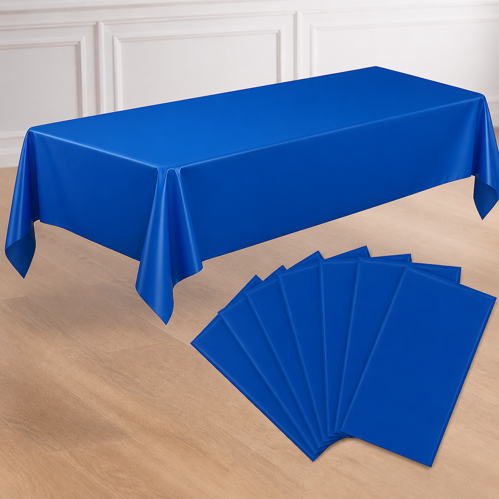 tujol Royal Blue 6 Pack Plastic Table Cloth 54" x 108", Disposable Tablecloths Rectangle Table Cover, Plastic Tablecloths for Parties