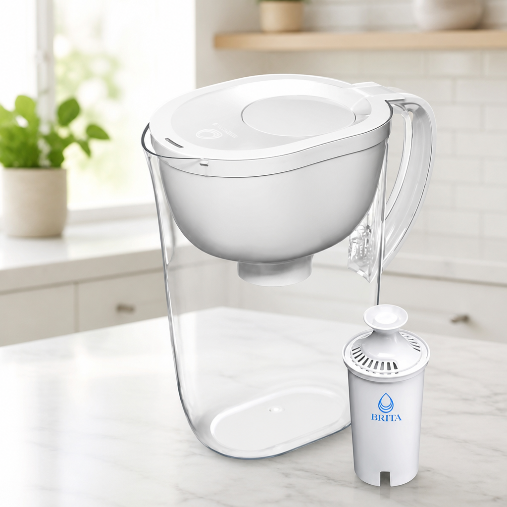 Brita Large 10-Cup Water Filter Pitcher, WQA NSF/ANSI Certified, Removes Chlorine Taste & Odor, Reduces Zinc, Copper & Mercury, 1 Standard Filter, Lasts 2 Months, Bright White