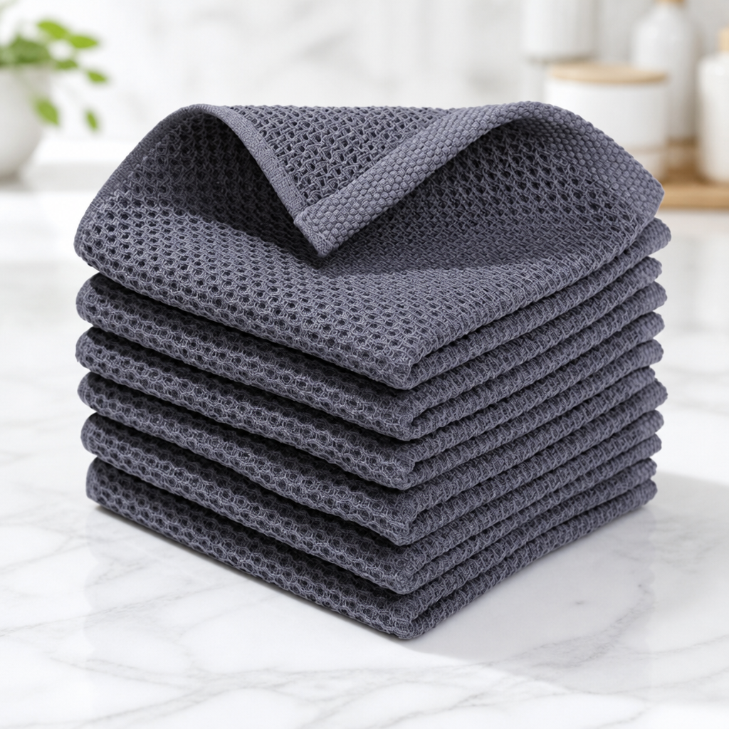 Homaxy 100% Cotton Waffle Weave Kitchen Dish Cloths, Ultra Soft Absorbent Quick Drying Dish Towels, 12 x 12 Inches, 6-Pack, Dark Grey