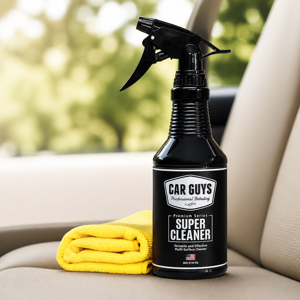 CAR GUYS Interior Car Cleaner for Tough Stains | Stain Remover for Car Seats, Carpet, Upholstery, & Leather | 18 Oz Kit with Microfiber Towel