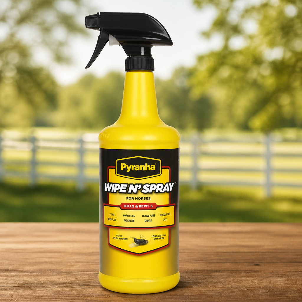 Tack Shack of Ocala Pyranha Wipe & Spray Oil Base Fly Spray for Horses, 32oz