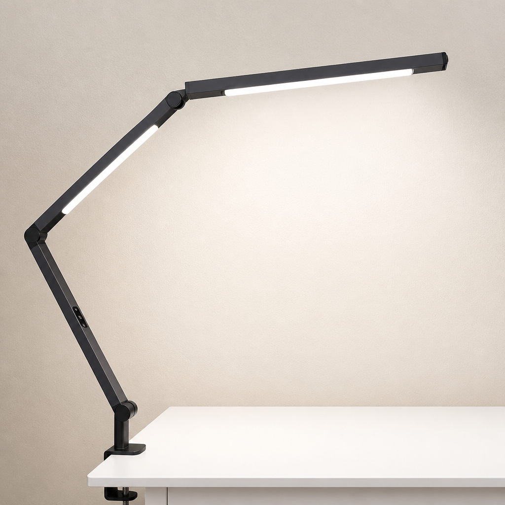 LED Desk Lamp with Clamp, Architect Desk Lamp with Dual Light and Adjustable Swing Arm, Clip-on Eye-Care 4 CCT Modes & 5 Brightness Levels Table Light Modern Computer Lighting for Home Office