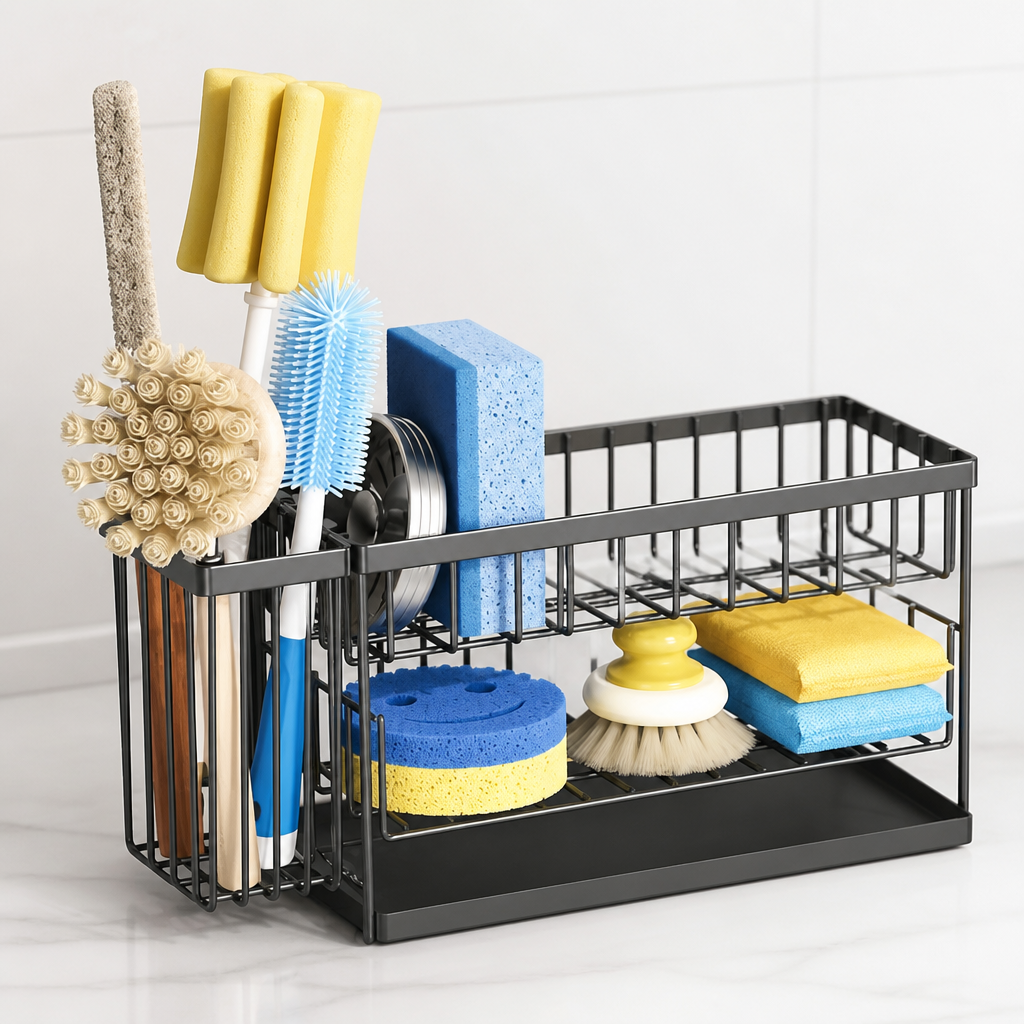 Cisily 2-Tier Kitchen Sink Caddy Organzier Rack with Dish Brush Sponge Holder | Kitchen Sink Countertop Organization Storage,Home Decor Accessories Essentials Stainless Steel