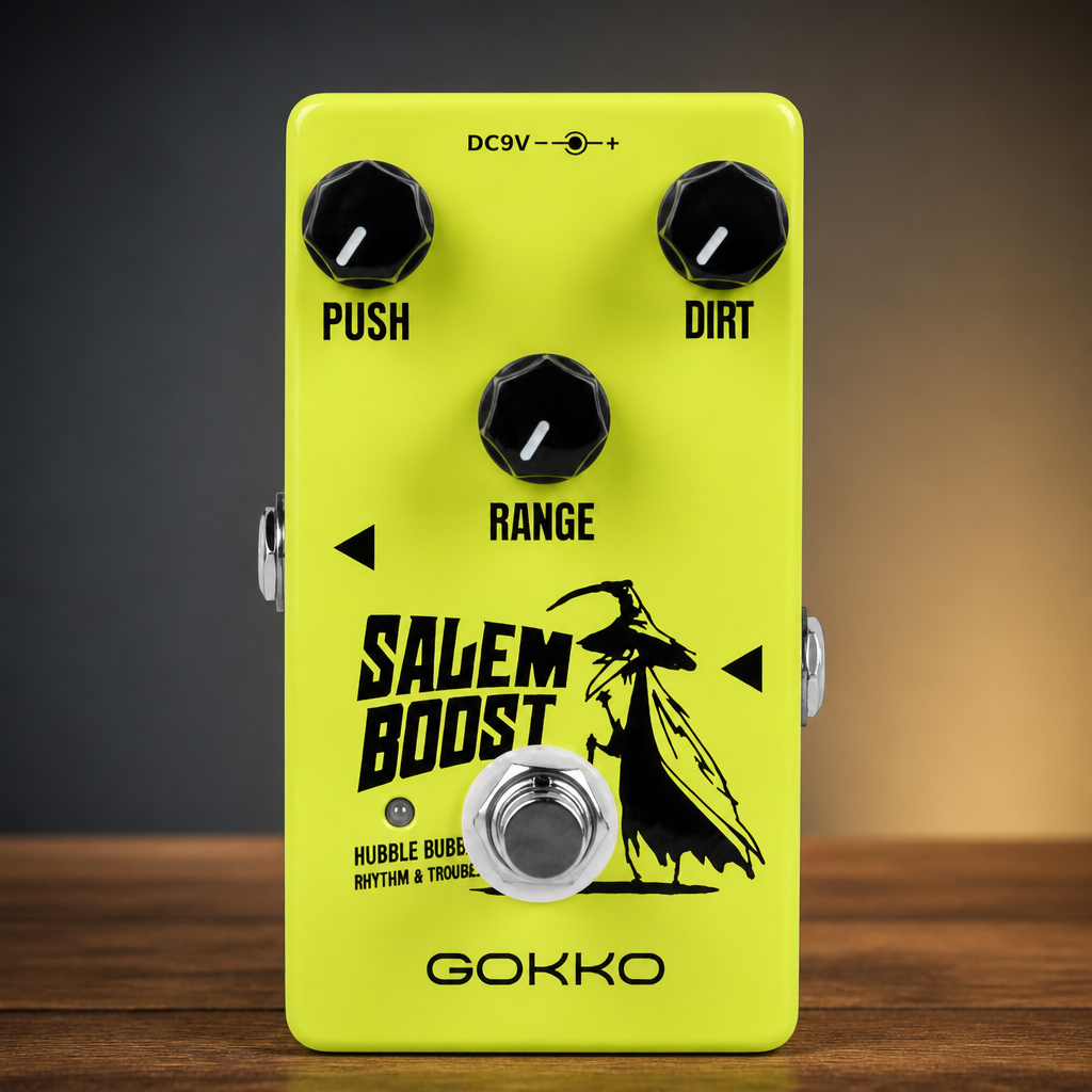 GOKKO GK-60 Salem Boost Guitar Effects Pedal, Clean Boost Pedal, Treble Booster Pedal for Electric Guitar, Volume Boost Tone Booster Stompbox, Push Dirt Range Controls, 9V DC Center Negative