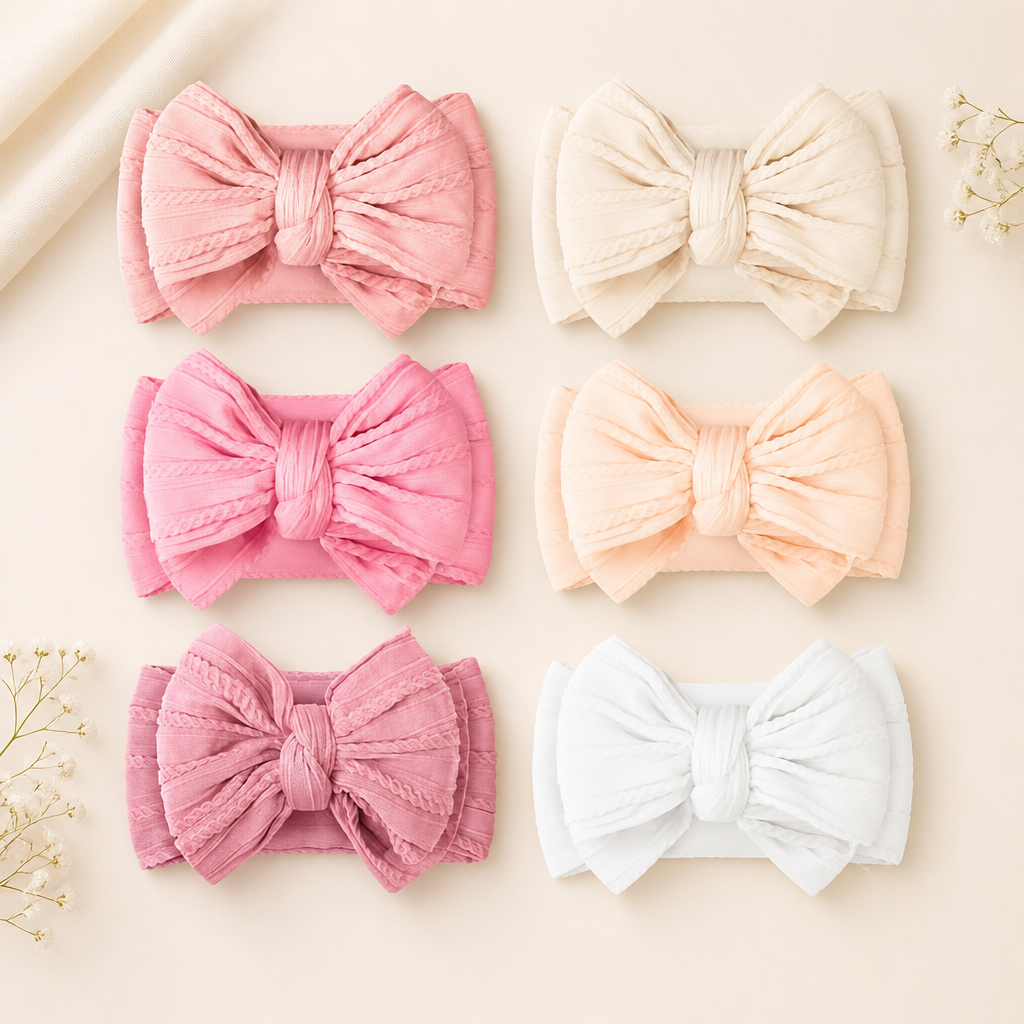 CÉLLOT 6 Pcs Baby Bows Headbands Nylon Hairbands Baby Girl Bows Hair Accessories for Newborn Infant Toddler Essentials (Classic Pink Series)
