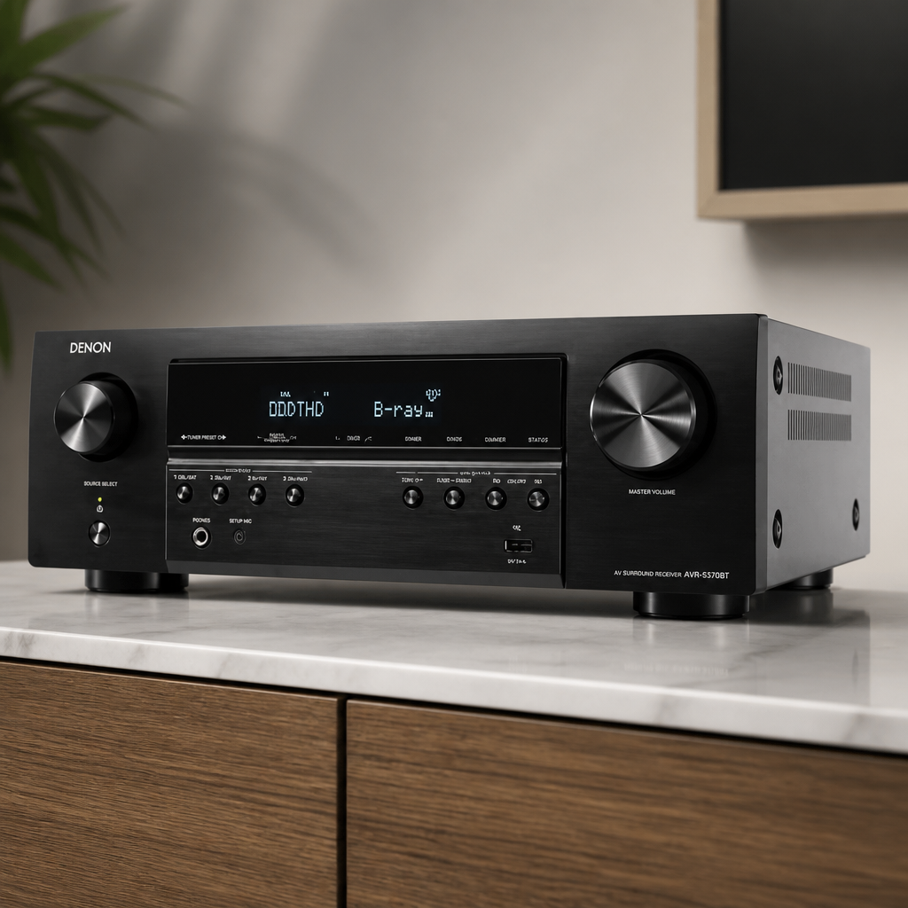 Denon AVR-S570BT AV Receiver 5.2 Channel 8K Ultra HD Audio & Video, Stereo Receivers, Denon AVR Wireless Streaming Bluetooth, (4) 8K HDMI Inputs, eARC, HD Setup Assistant
