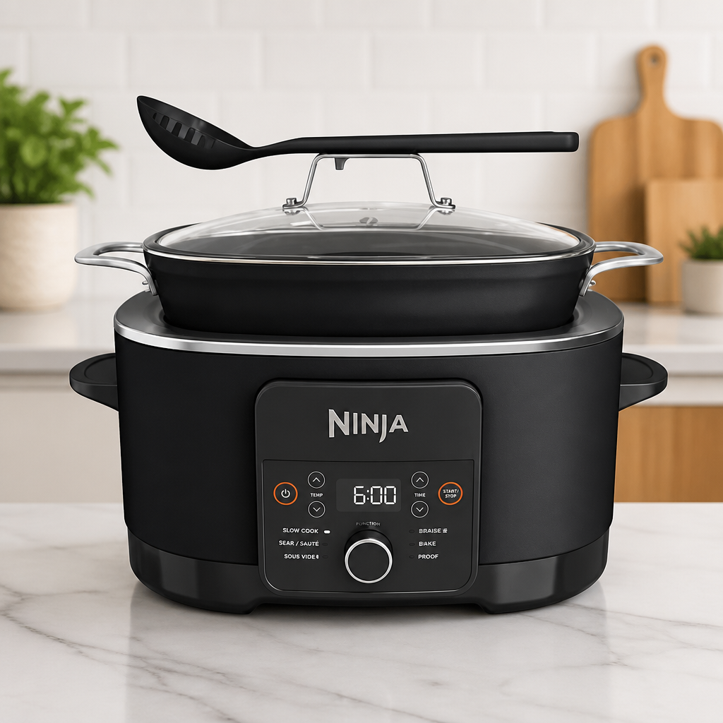 Ninja® 12-in-1 PossibleCooker™ PLUS | 8.5-qt - Sous Vide & Proof Multi-Cooker | Slow Cooker, Dutch Oven & More | Glass Lid & Integrated Spoon | Nonstick | Oven Safe Pot to 500°F | Black | MC1010