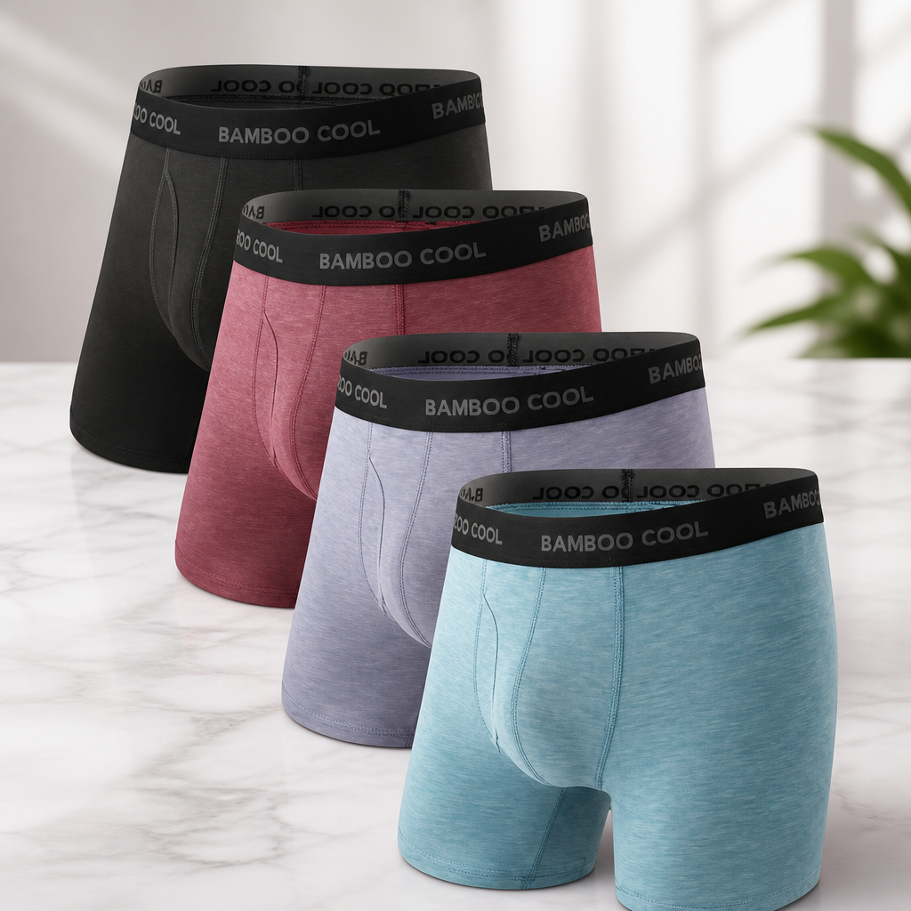 BAMBOO COOL Men's Ultra Breathable Underwear,No Riding Up Boxer Briefs with ComfortFlexible Waistband,Multipack