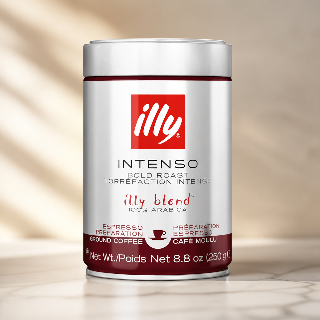 illy Intenso Ground Espresso Coffee, Bold Roast, Intense, Robust and Full Flavored With Notes of Deep Cocoa, 100% Arabica Coffee, No Preservatives, 8.8 Ounce Can (Pack of 1)