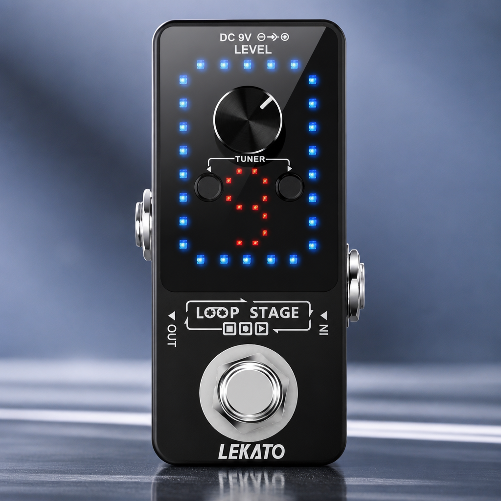 LEKATO Looper Guitar Pedal Guitar Loop Pedal Tuner Pedal 9 Loops 40 Minutes Record Time Unlimited Overdubs for Electric Guitar Bass (Black)