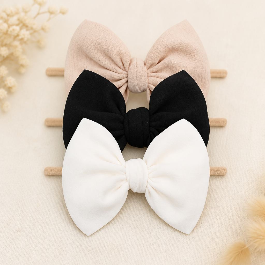 YanJie 3 Pcs Soft Headbands Baby Girls Nylon Headband with Hair Bow Hairbands Hair Accessories for Newborn Infant Toddler Kids