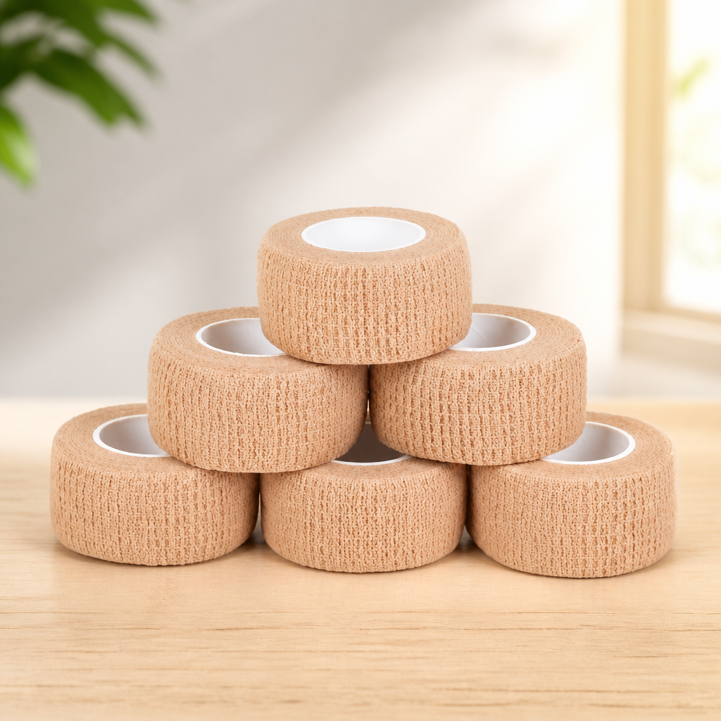 6 Pack,1” x 5 Yards Self Adhesive Bandage Wraps for Sports, Cohesive Bandages,Atheletic Tape for Wrist, Ankle, Hand, Leg,Skin Color,Vet Wrap