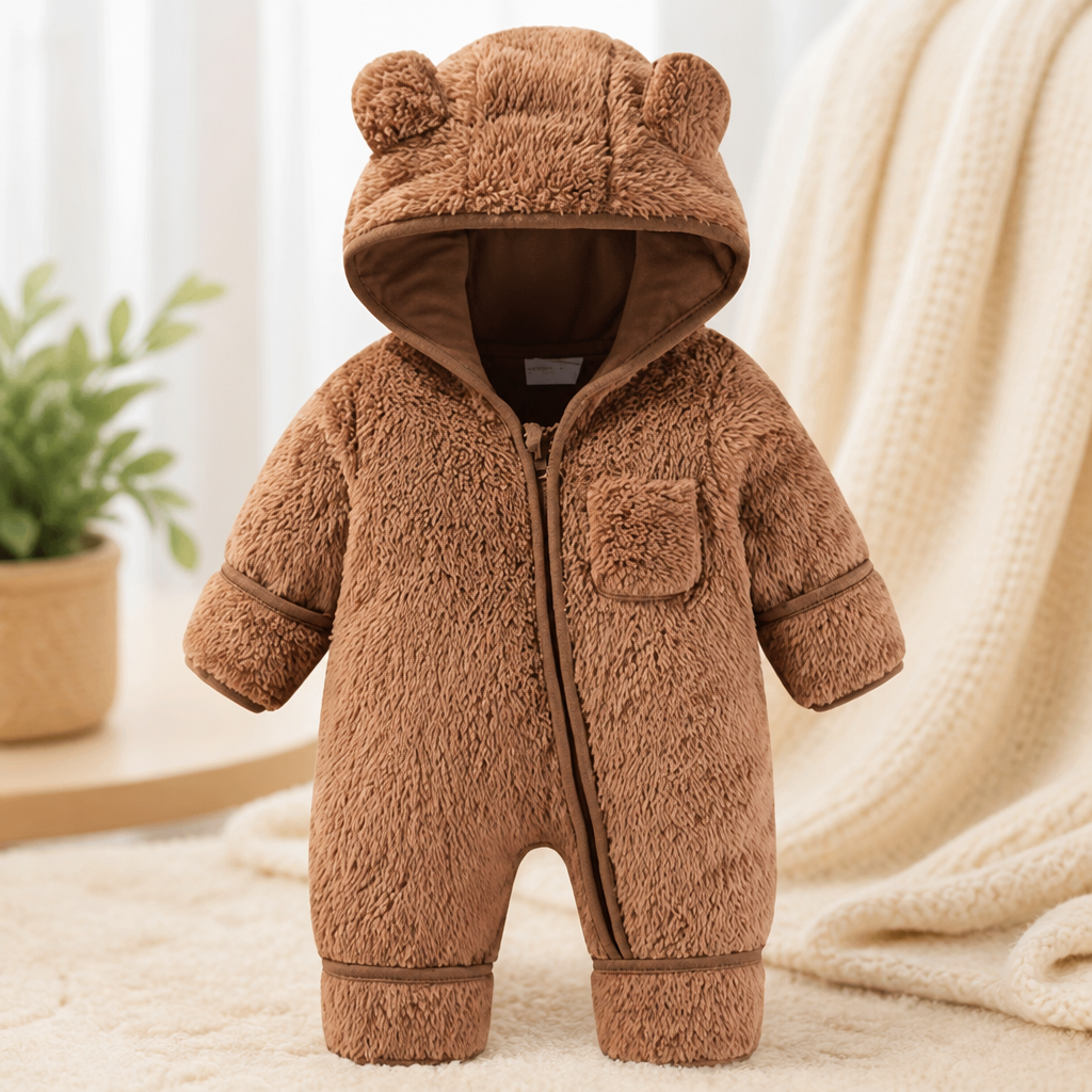 AiWMGL Newborn Baby Bear Outfit With Fold-Over Mittens and Footies Girls Boys Winter Fleece Clothes Hooded Romper Snowsuit