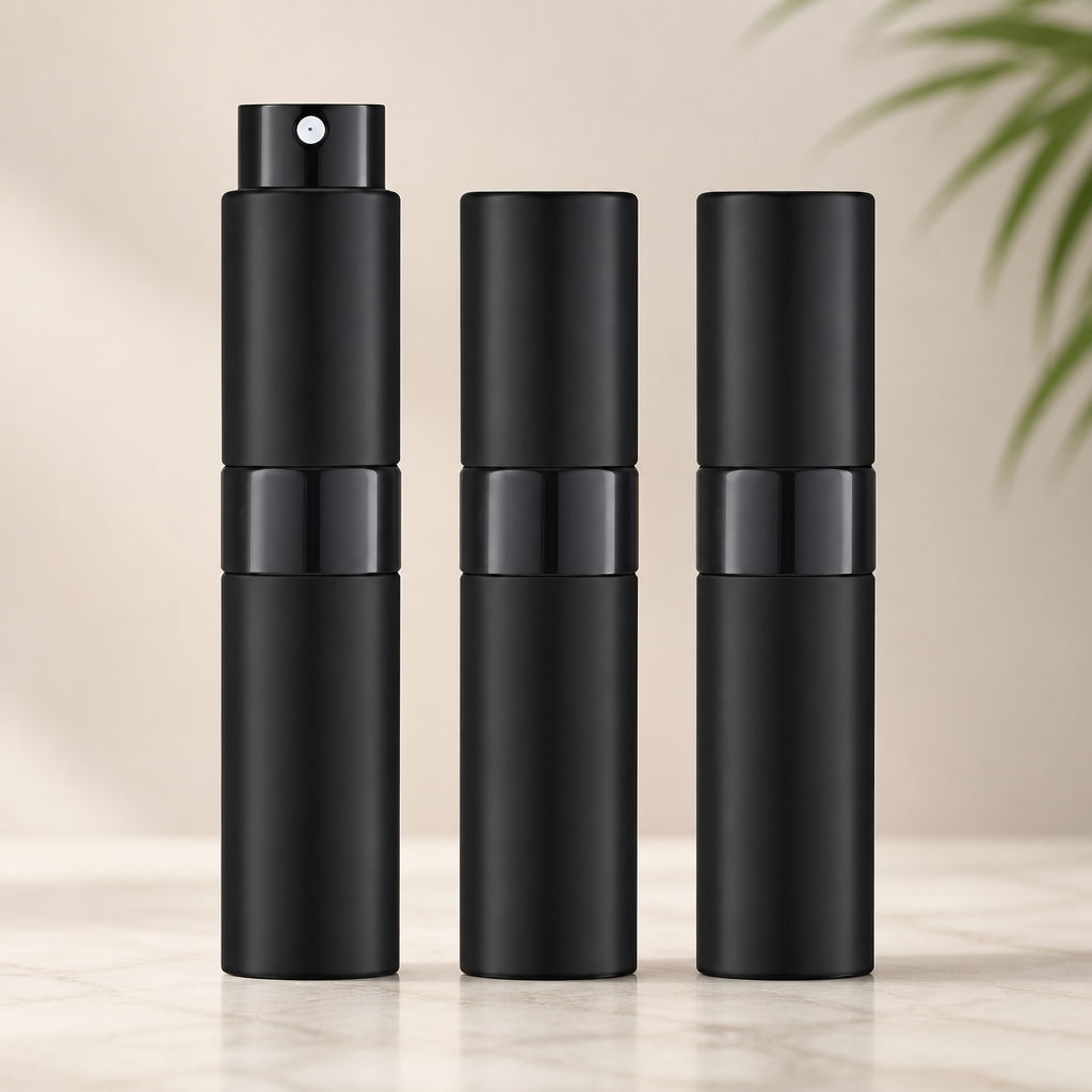 LISAPACK 8ML Atomizer Perfume Spray Bottle for Travel (3 PCS) Empty Cologne Dispenser, Portable Sprayer Travel Essentials for Men and Women (Black)