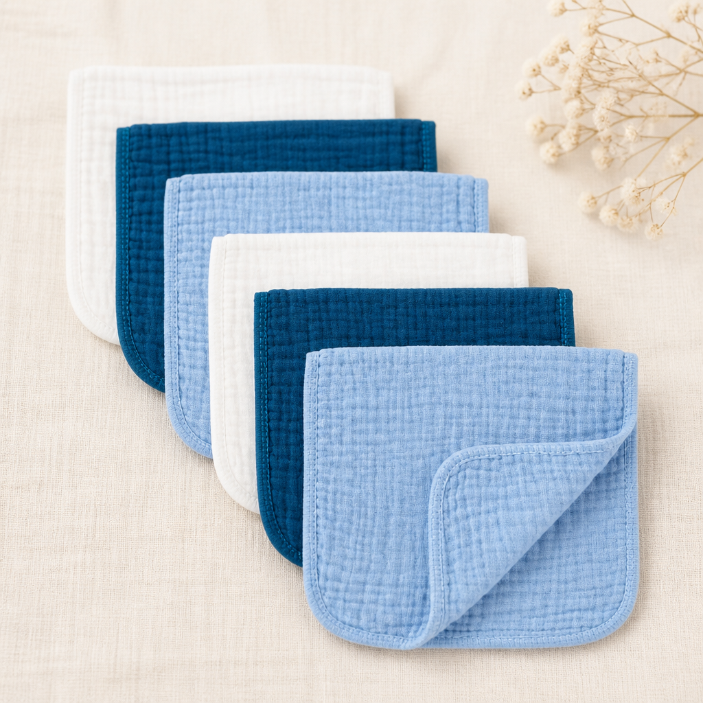 MIGIOL Baby Burp Cloths 100% Cotton Newborn Muslin Burp Cloths 10x20 inches Baby Essentials White & Blue 6-Pack