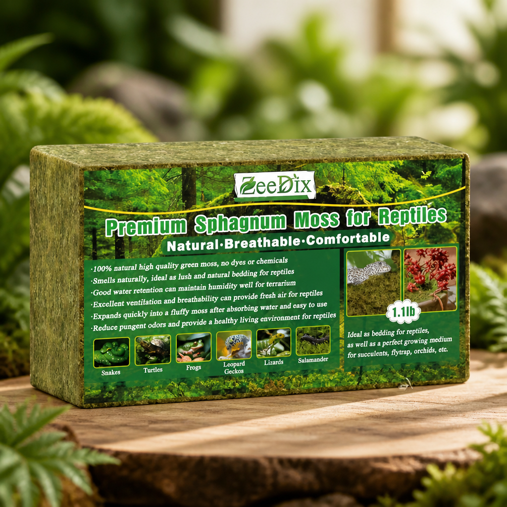 ZeeDix 1.1 lb Premium Sphagnum Moss for Reptiles | 25 qt Green Natural Reptile Moss Bedding, Long Fiber Reptile Moss for Leopards, Geckos, Snakes, Turtles, Frogs