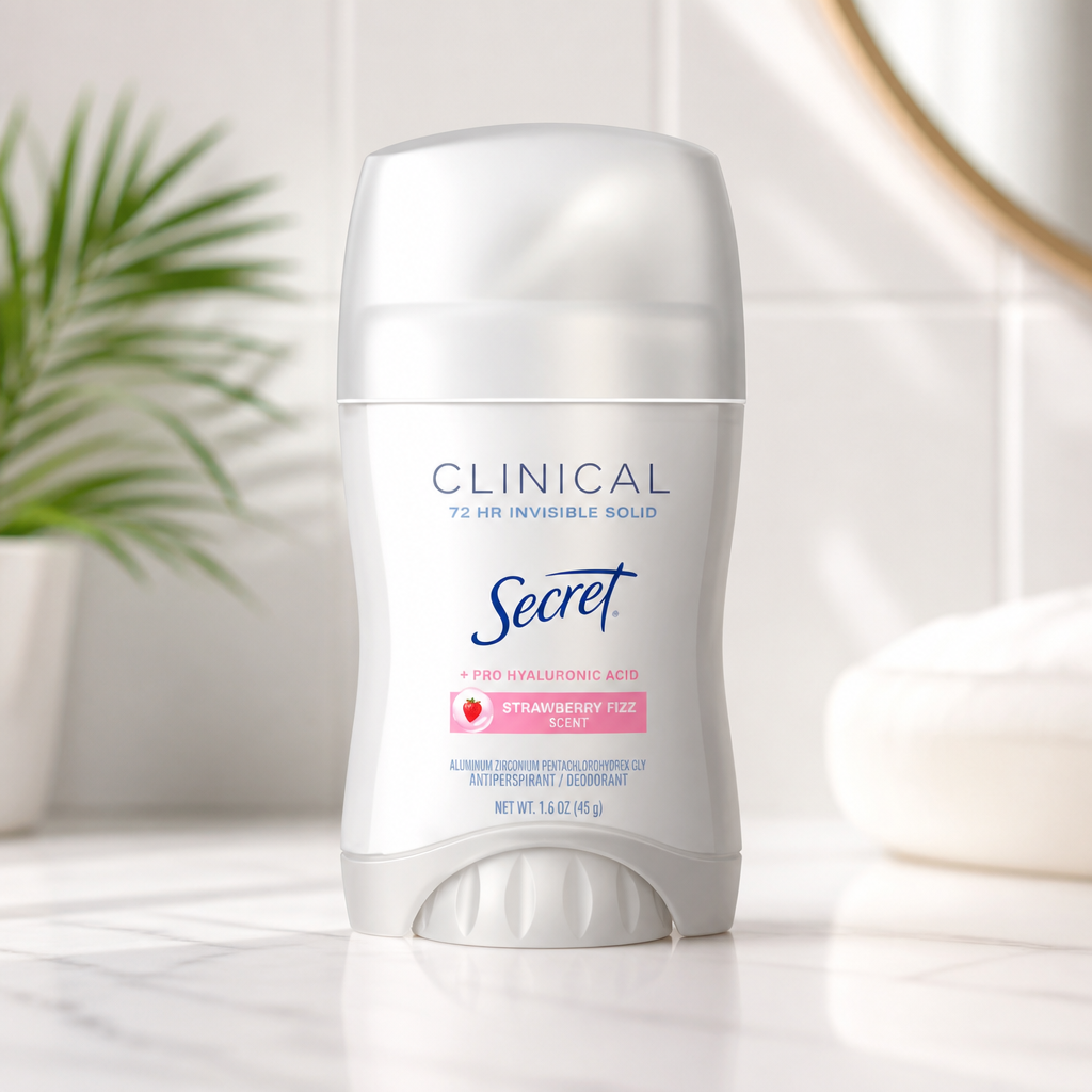 Secret Clinical Strength Antiperspirant Deodorant for Women, 3X Stress Protection, 72hr Sweat & Odor Protection, Pro-Hyaluronic Acid, Invisible Solid, Strawberry Summer Fizz Scent, 1.6 oz