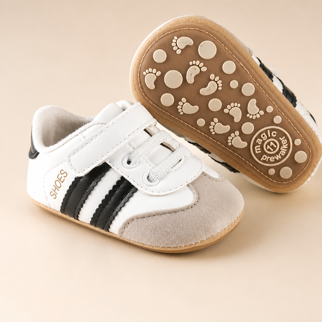 Newbron Baby Boys Girls Retro Sneakers Pu Leather Rubber Sole Walking Shoes Toddler Non-Slip First Walkers Infant Slippers Crib Shoes