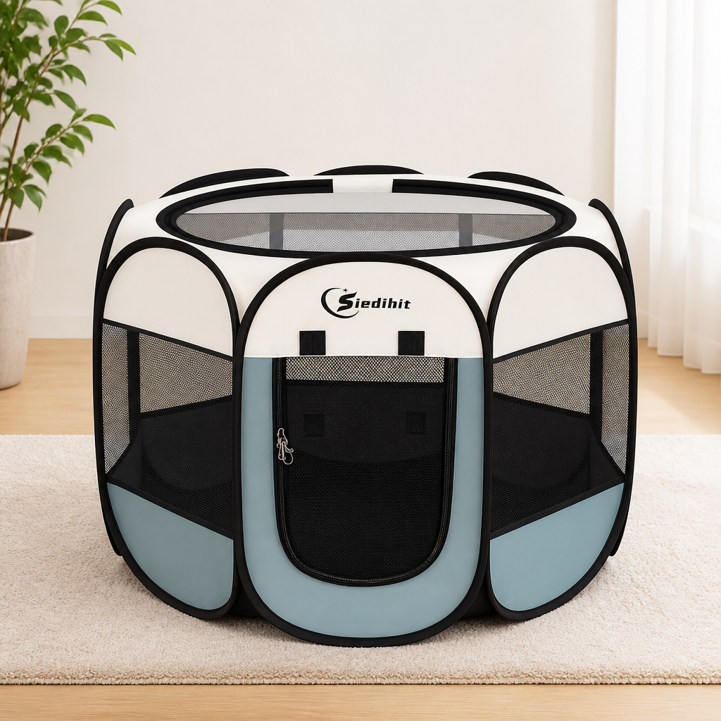 Siedihit Dog Cat Playpen, Puppy Pet Playpen Indoor for Small Dog Crate Tent Cage Outdoor, Portable Pop Up Dogs Enclosure Kennel with Carrying Case for Dogs/Cats/Rabbits(Grey, Small