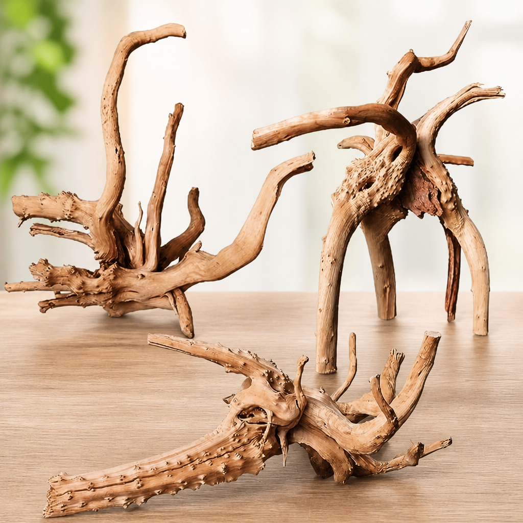 majoywoo Natural Driftwood for Aquarium Decor Fish Tank Decorations, Assorted Spider Wood Branch 7-11" 3 Pcs, Reptile Decor