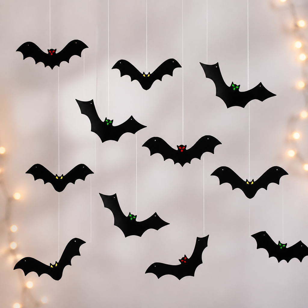YUJUN Halloween Hanging Bats 12 Pieces 3D Realistic Scary Large Fake Black Hanging Flying Bat Spooky for Yard Sign Outdoor Indoor Lawn Decorations(3 Style)