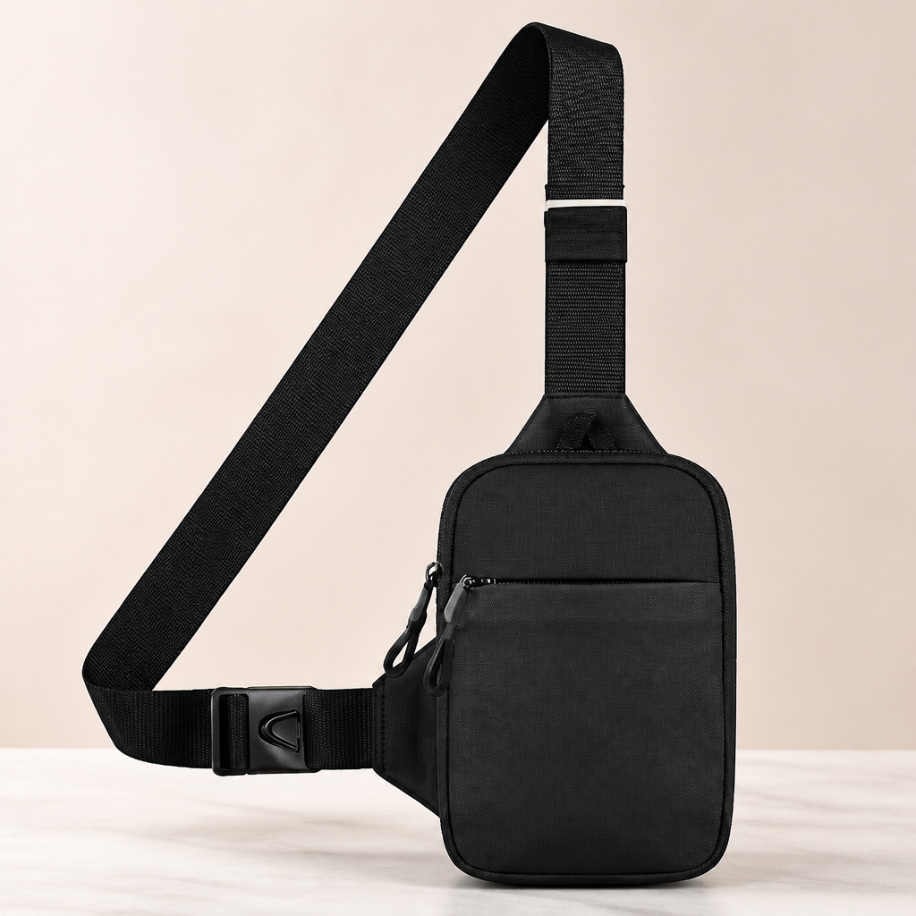 Simptech Mini Crossbody Sling Bag - Water-Resistant Dual Pocket Chest Pack - Lightweight Fanny Pack for Running, Travel & Everyday Workout