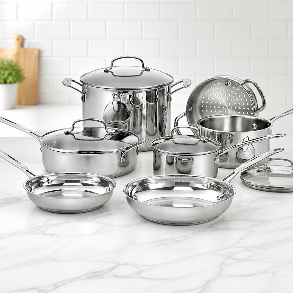 Cuisinart Chef’s Classic 11-Piece Stainless Steel Pots and Pans Set, Cookware Set Compatible with Induction, Electric, Gas Cooktops, Aluminum Core for Even Heat, Cool Grip Handles, Dishwasher Safe
