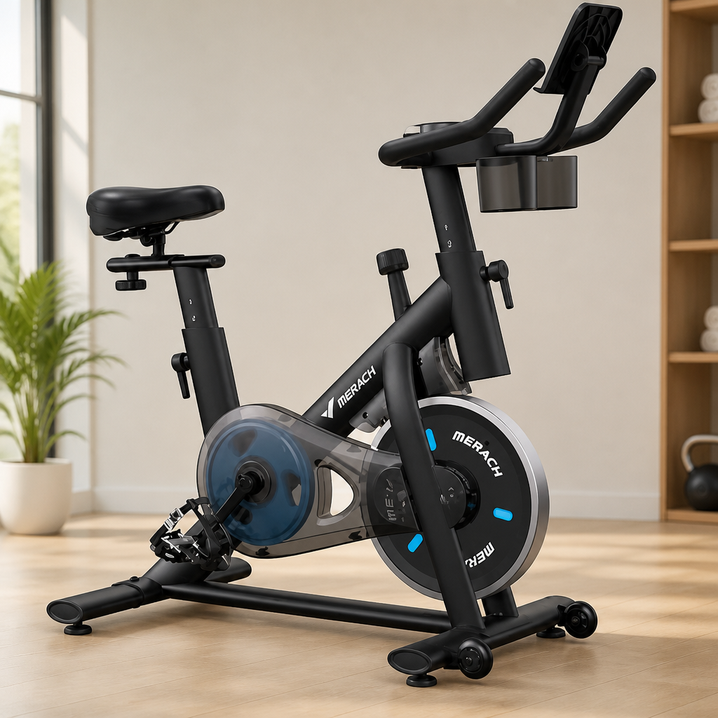 MERACH Exercise Bike, Magnetic Friction Stationary Bike with Brake Pad and Exclusive App, Low Noise Indoor Cycling Bike with 300lbs Weight Capacity, Tablet Mount and Fitness Courses for Weight Loss