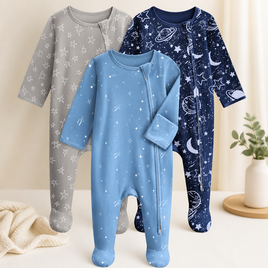 Unnivoll Baby Pajamas 100% Cotton Baby Sleepers for Newborn 0-3 3-6 6-9 Months 3Pcs Footie Pajamas Baby Boys Girls Clothes