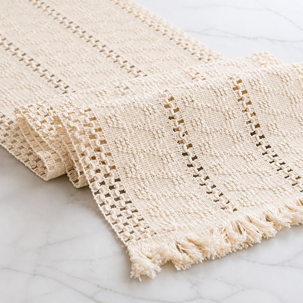 Macrame Table Runner Cream Beige Boho Table Runners with Tassels Hand Woven Cotton Table Runner Rustic Farmhouse Table Runners for Bohemian Kitchen Dining Table(12x71in)
