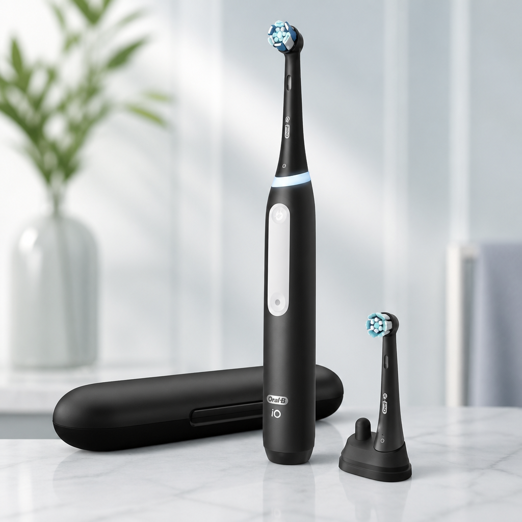 Oral-B iO Series 3 Limited Deep Clean Rechargeable Electric Toothbrush for Adults, Black, 3 Modes, Smart Pressure Sensor, Plaque Removal and Gum Care, 2 Replacement Brush Heads, Travel Case