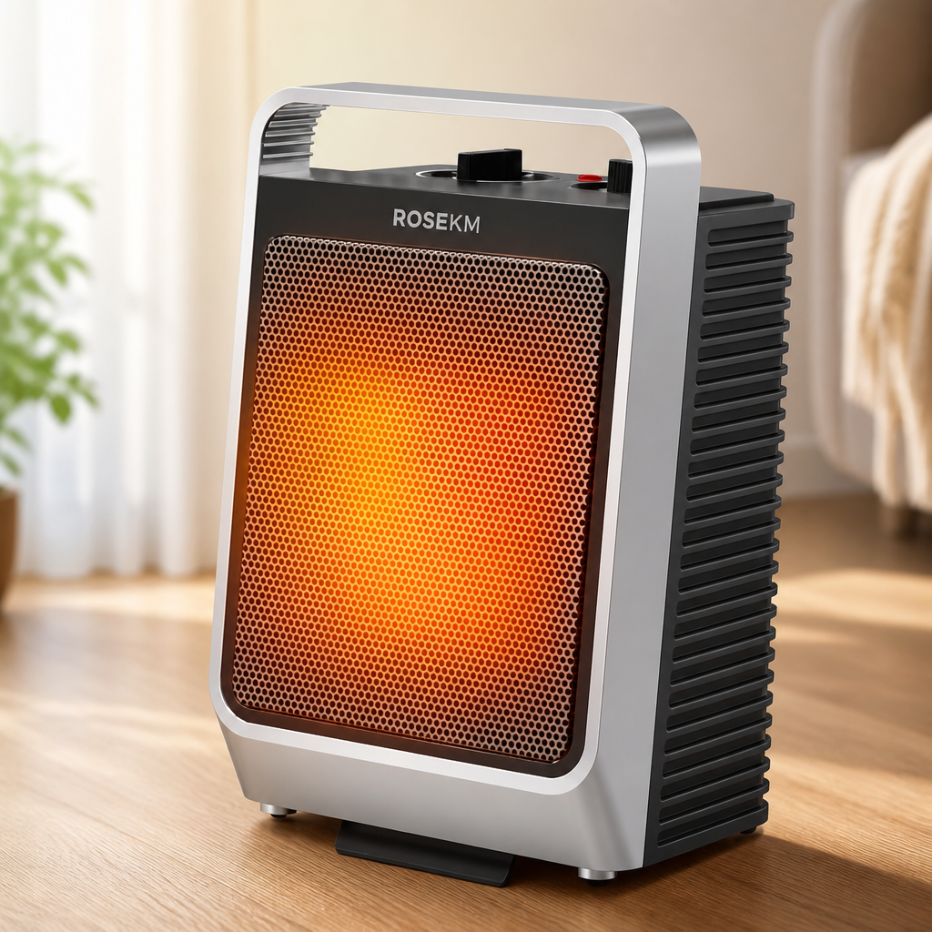 ROSEKM Space Heaters for Indoor Use, 1500W Portable Electric Heater with Thermostat, Ceramic Heater for Room Bedroom Office Under Desk with 3 Heating Levels, Safe Tip-Over Protection (Silver)