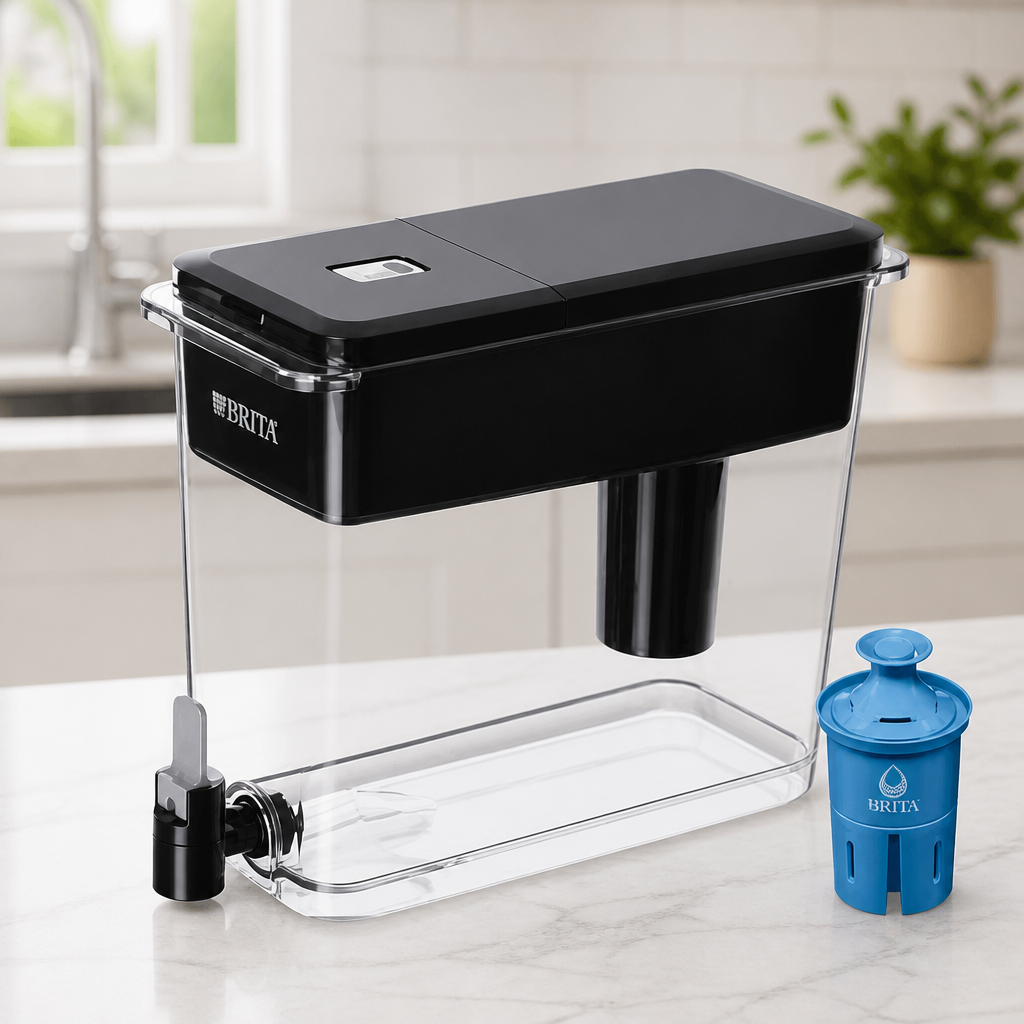 Brita Extra-Large 27-Cup Elite Water Filter Dispenser, WQA NSF/ANSI Certified, Reduces 99% of Lead, Microplastics, & 30 Contaminants, Removes Chlorine Taste & Odor, Black