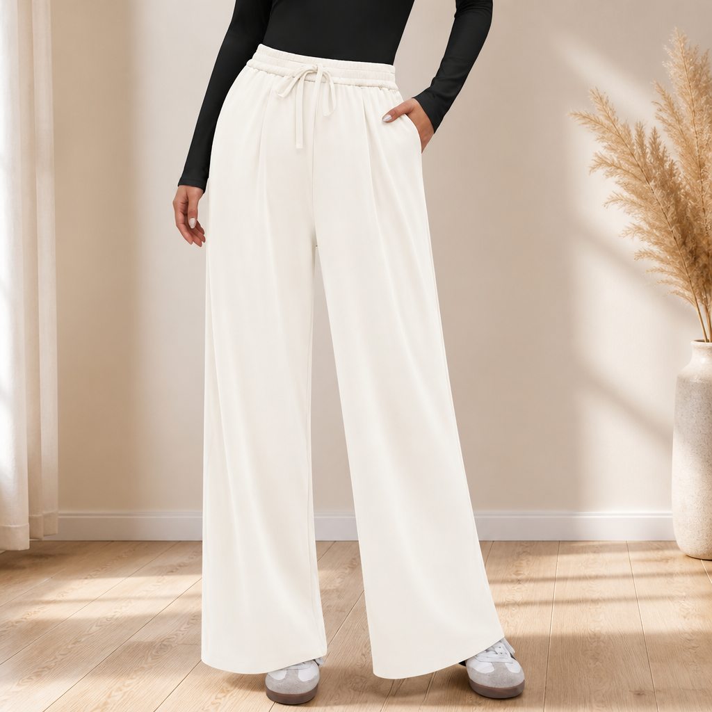 PRETTYGARDEN Women's Wide Leg Pants 2026 Fall Clothes Elastic High Waisted Knit Lounge Palazzo Pant Trousers with Pockets