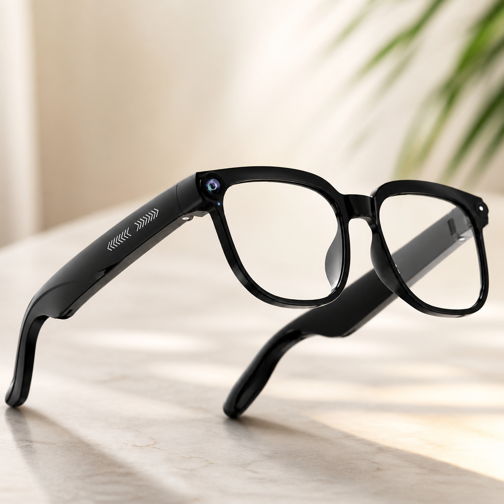 AI Smart Glasses with Camera, 4K HD Video & Photo Capture, Real-Time Translation, Recording Glasses with AI Assistant, Open-Ear Audio, Object Recognition, Bluetooth, for Travel (Transparent Lens)