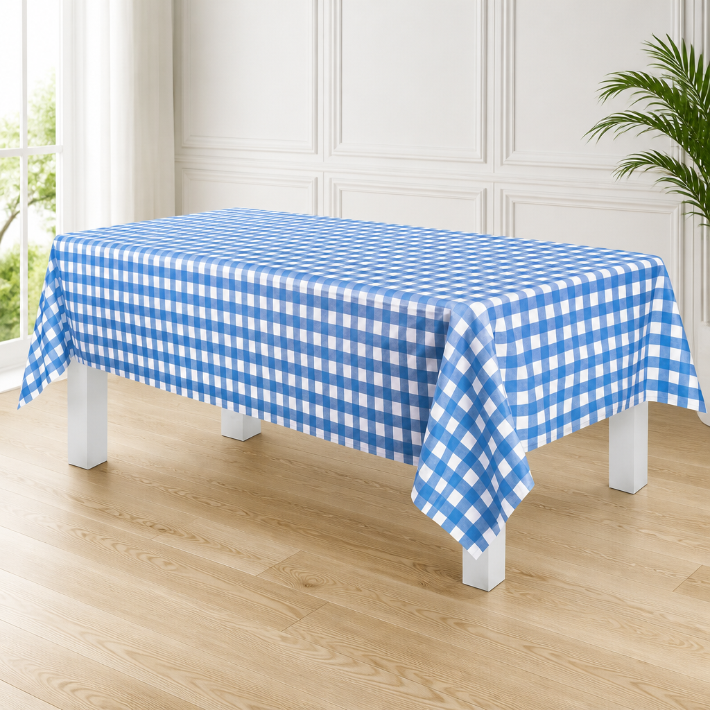 Grandipity Blue Gingham Checkered Plastic Table Cloth Disposable (6 Pk) 54in x 108in Plastic Tablecloths for Rectangle Tables - Premium Party Table Cloths Disposable for 6ft to 8ft Rectangle Tables