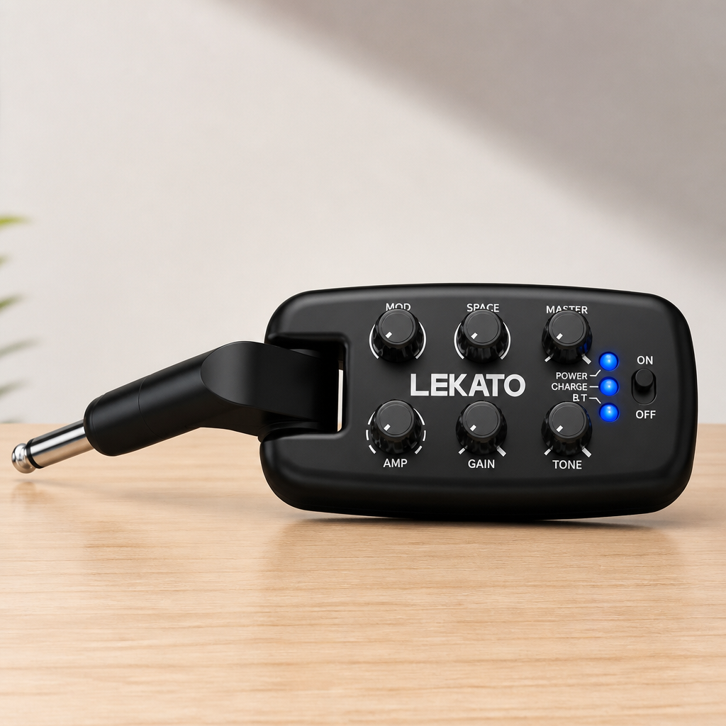 LEKATO PA-2 Guitar Headphone Amp for Electric Guitar Headphone Amplifier for Portable Practice, 9 Amp Models, 3 Mod Effects, 3 Space Effects, with Bluetooth Receiver, USB OTG Recording