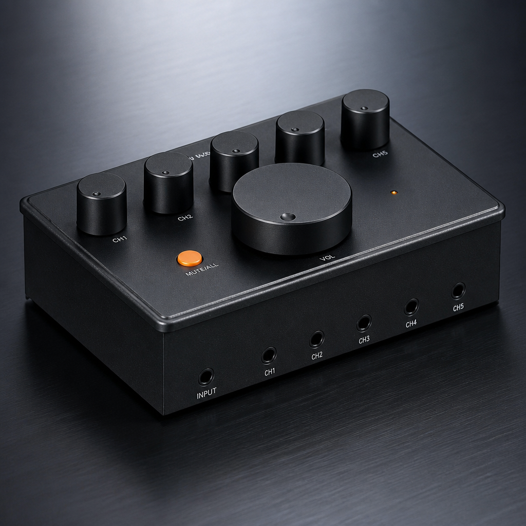 Fosi Audio PH05 5-Channel Headphone Splitter Amplifier, Mini Headphones Amp for Music Studio, Audio Sharing, Podcast Monitor, Supports 16-300 Ohm High Impedance IEM with 12V Power Adapter