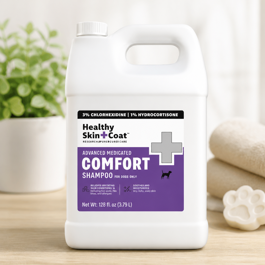 Advanced Medicated Comfort Dog Shampoo, 1 Gallon - 3% Chlorhexidine, 1% Hydrocortisone, Delivers Fast Itch Relief, Supports Skin and Coat Health, Made in The USA