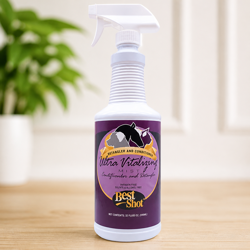 Best Shot Ultra-Vitalizing Mist Detangler and Conditioner with Pet Coat Release Technology, Moisturizing Conditioner for Dogs, Cats, and Horses, Hypoallergenic, 32 Oz.