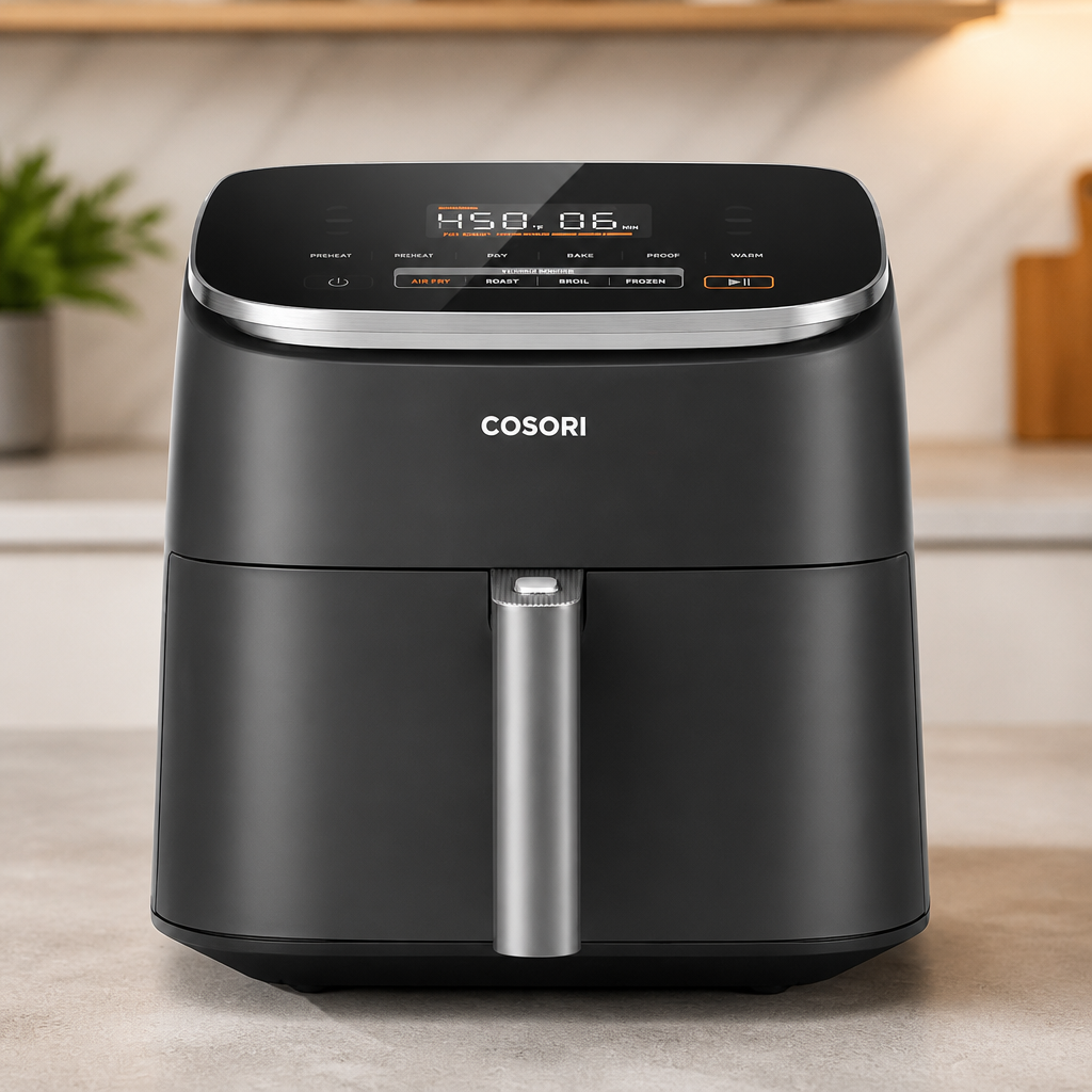 Cosori 9-in-1 TurboBlaze Air Fryer 6 Qt, PFAS-Free Ceramic Coating, 90°–450°F, Precise Heating for Even Results, Air Fry, Roast, Bake, Broil, Dry, Frozen, Proof, Reheat, Keep Warm, 120V, Dark Gray