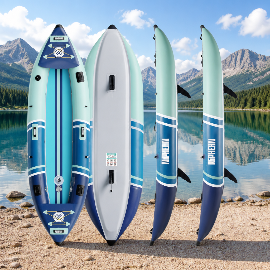 Niphean Inflatable Kayak 2 Person, 12'6" Tandem Kayak with 500lb Capacity, 3-Chamber Stable Design, Drop-Stitch Floor, with Fishing Mounts, Camera Base, Kayaks Seats for Lakes, Touring, Fishing