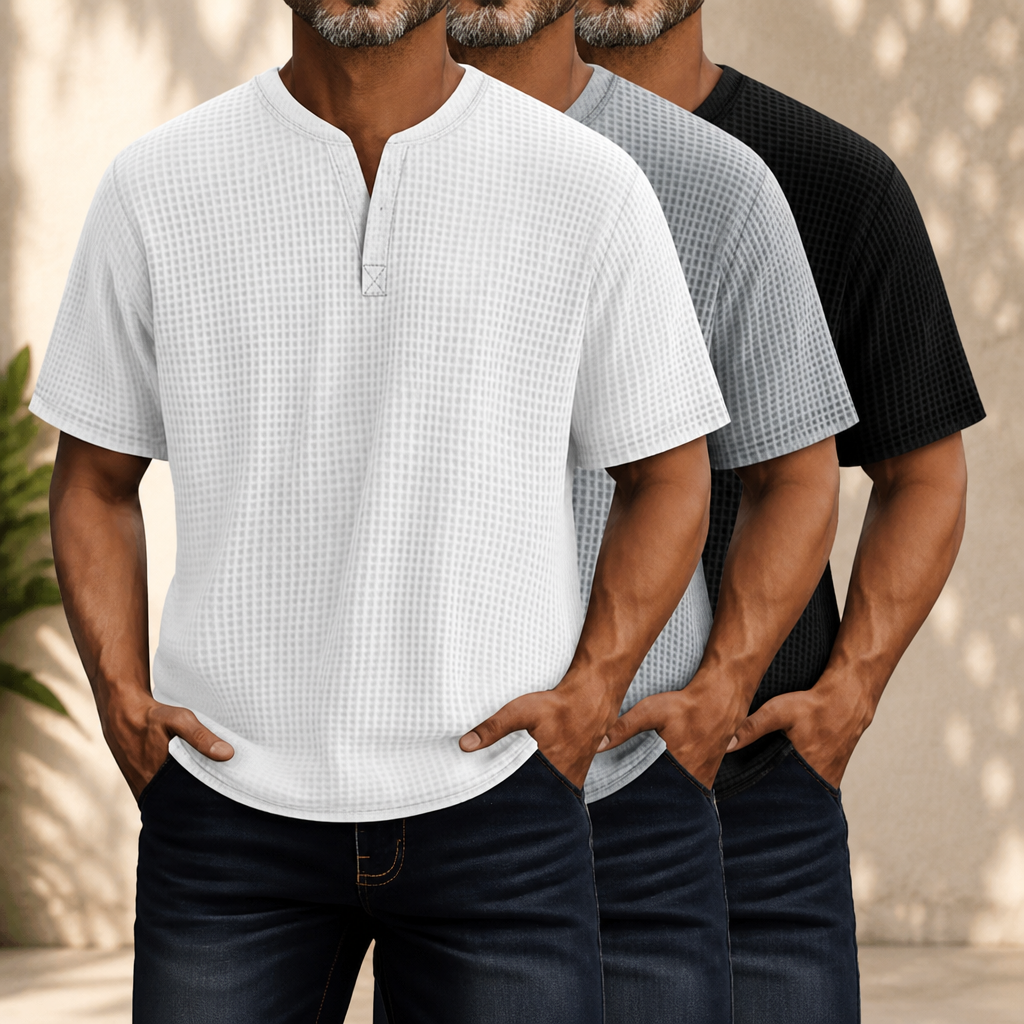 Riyiper 3 Pack Men's Waffle T Shirts Casual Knit Short Sleeve Shirts Basic Cotton Summer Solid Lightweight Tees