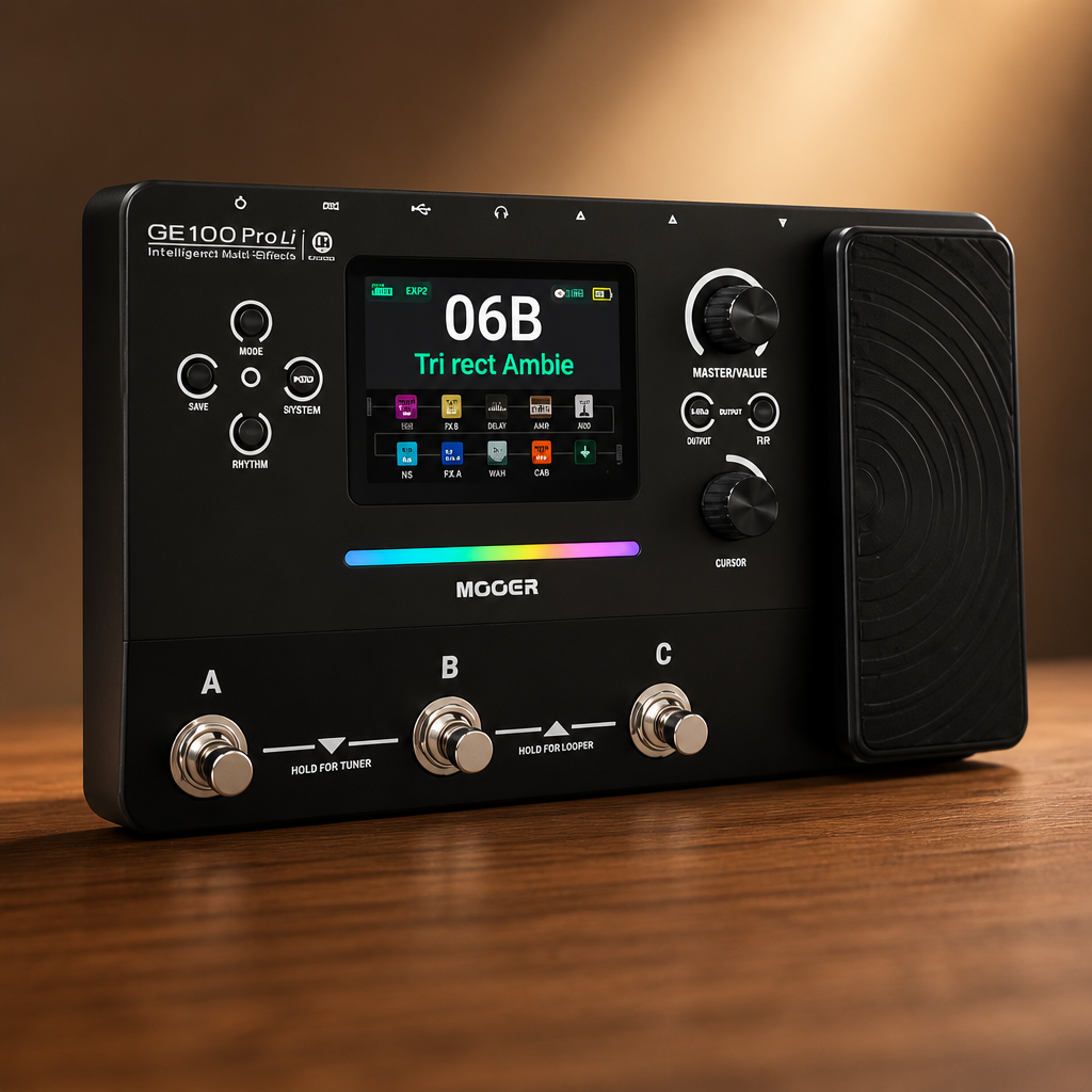 MOOER GE100Pro Guitar Multi-Effects Pedal 3.5 inch screen AI Tone Assistant | 240 Effect Types, 80 Second Stereo Looper, Drum Machine, RGB Lighting, Mobile APP & PC Editing for Stage & Recording