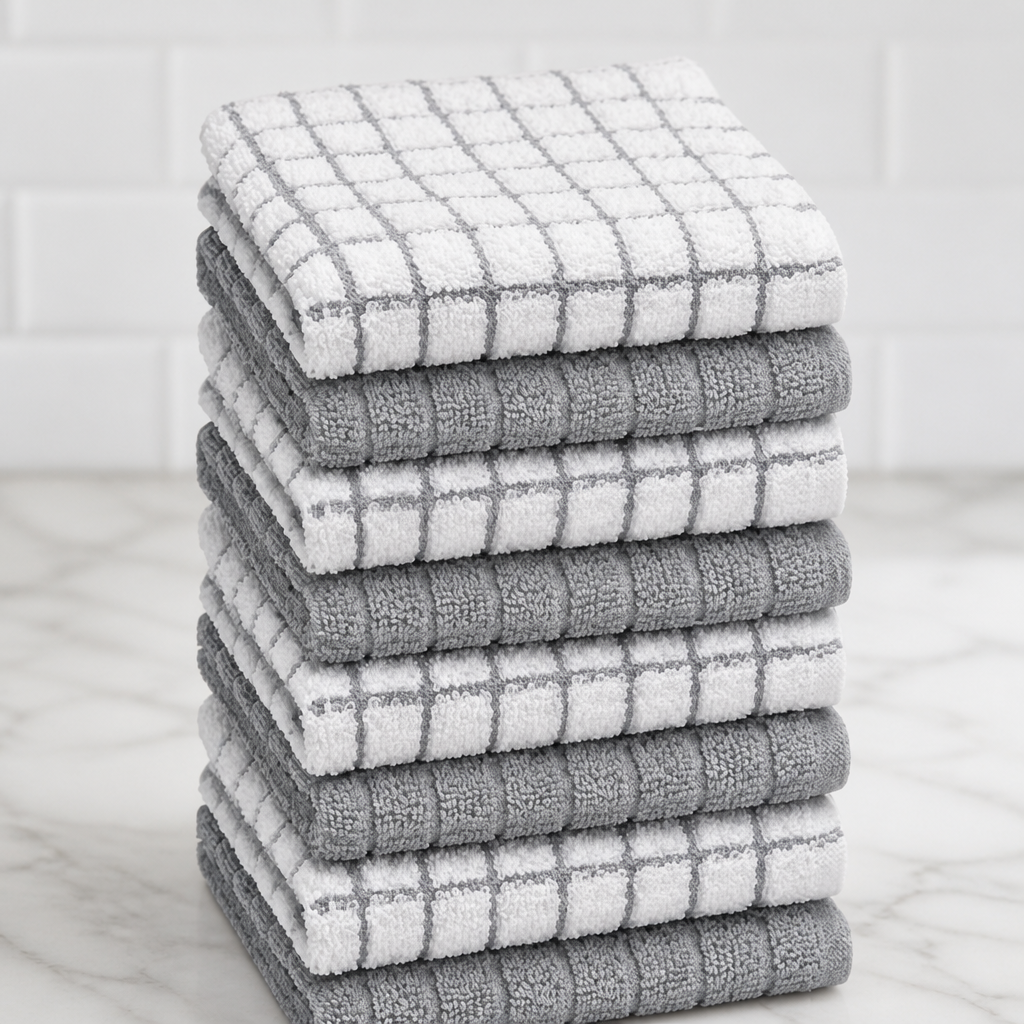 Bumble Dish Cloths (8 Pack) | 12" x 12" | 100% Cotton Kitchen Towels | 405 GSM | Soft, Highly Absorbent & Durable Dish Towels for Kitchen | Gray