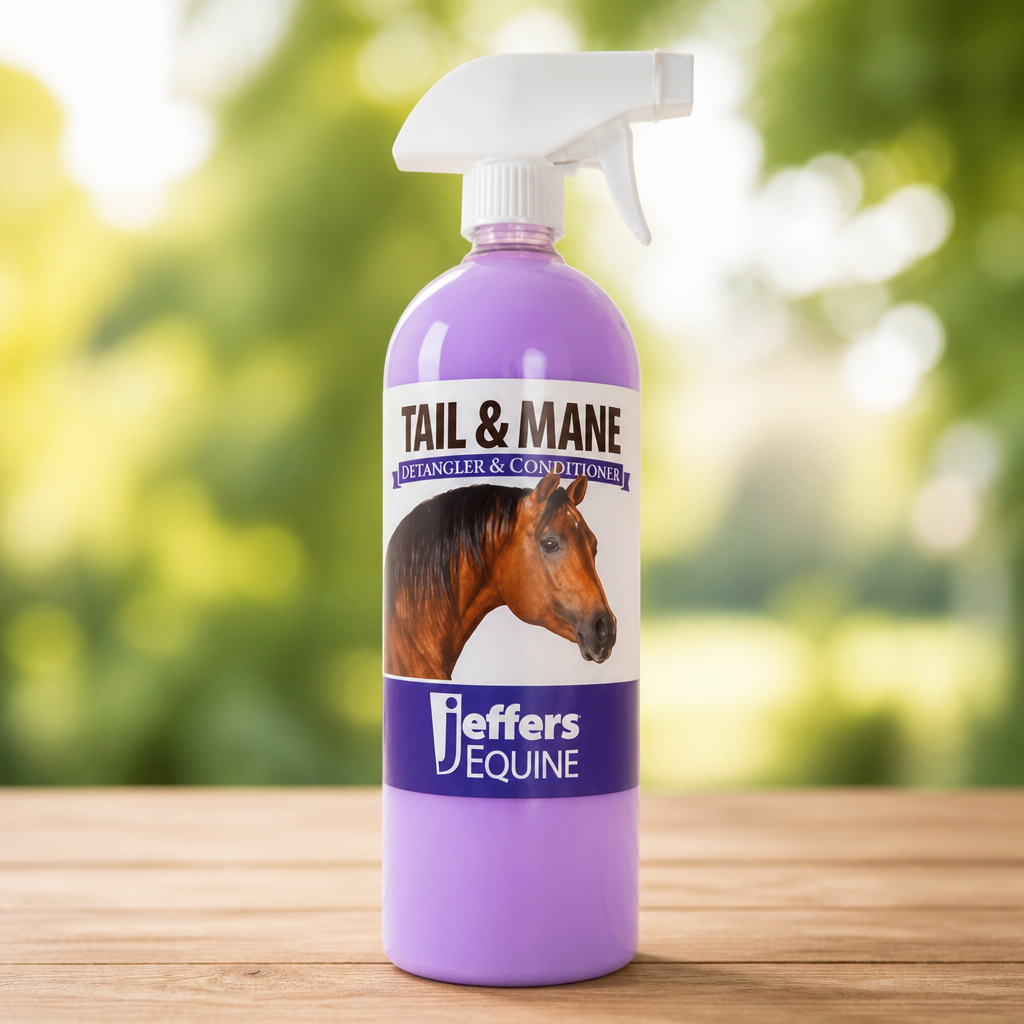 Jeffers Equine Tail & Mane Detangler & Conditioner Spray for Horses, 32 oz – Soap Free, Non Greasy Formula, Helps Loosen Knots & Tangles, Frizz Control, Soft Silky Shine, Fresh Scent, Made in USA