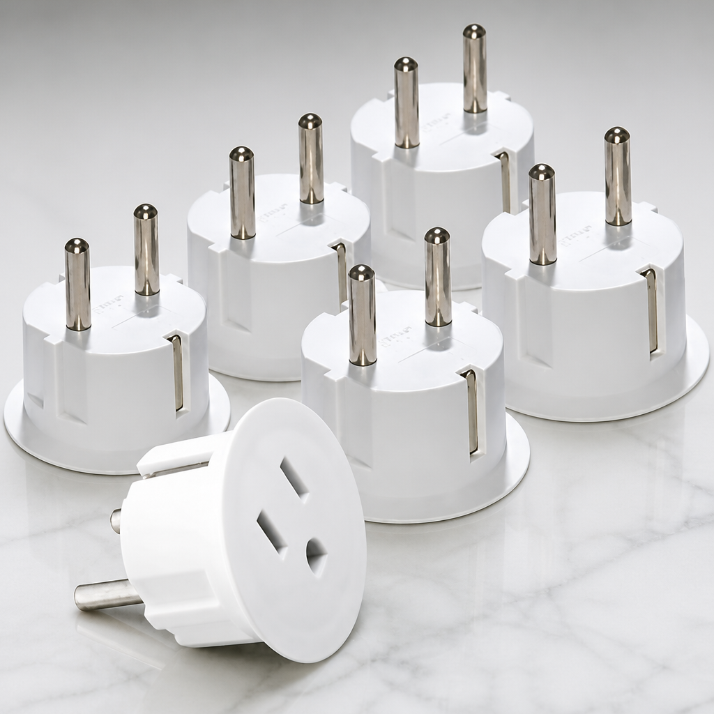 OREI American USA To European Plug Adapter – Type E/F Schuko Plug Adapter - Use in Germany, France, & More - CE Certified – For Mobile, Laptop & Camera Chargers - 6 Pack